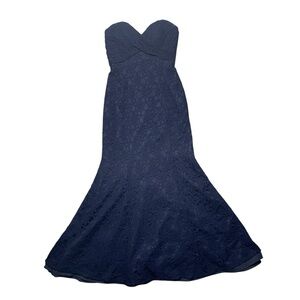 Mori Lee Midnight Blue Strapless lace maxi dress formal gown 4